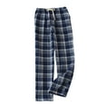 thumbnail image 2 of Feancey Plaid Pajama Pants for Women Wide Leg Sleep Pants Winter Fleece Lined Pj Bottoms Cozy Flannel Thermal Loungewear with Pockets Christmas Gifts Navy M, 2 of 3