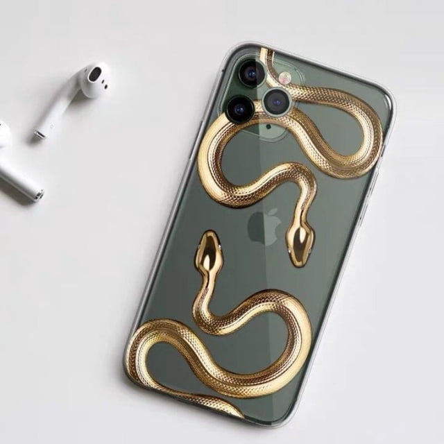 Lujosa funda dorada de serpiente para iPhone, carcasa de dragón para iPhone 14, 13, 12, 11 Pro Max, Mini, X, XR, XS Max, SE, 7, 8 Plus, 13 Fivean unisex