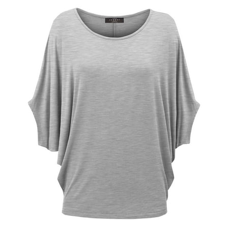 - MBJ WT1073 Womens Scoop Neck Half Sleeve Batwing Dolman Top M HEATHER_GREY