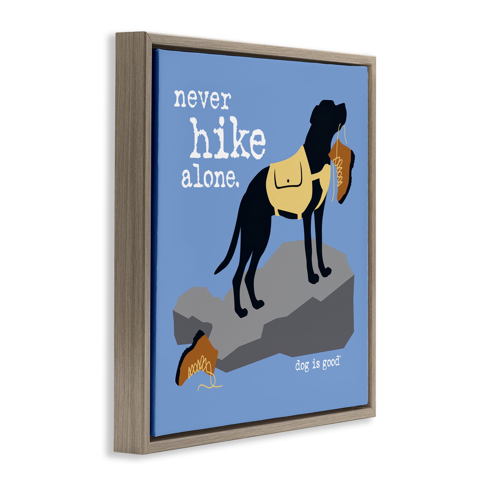 Stupell Industries Never Hike Alone Dog Animals Painting Brown Floater Framed Canvas Art Print Wall Art, 25 x 25