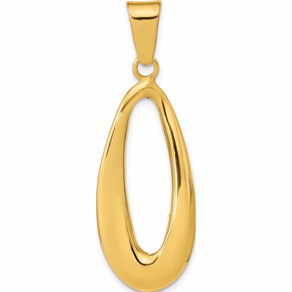 14K Yellow Gold Polished Hollow Oval Pendant (33.81 X 15.33) Made In Italy -Jewelry By Sweet Pea