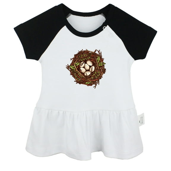 Nature Nest Pattern Dresses For Baby, Newborn Babies Skirts, Infant Princess Dress, 0-24M Kids Graphic Clothes (Black Raglan Dresses, 0-6 Months)