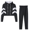 thumbnail image 2 of (clearance Sale)MSJUHEG Two Piece Sets Workout Tops Sweatpants Women Long Ladies Casual Fashion Hooded Sleeve Sportswear Block Suit Color Women Suits & Sets Lounge Sets Black L, 2 of 7