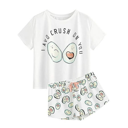 

Niuer Ladies Nightwear Drawstring Loungewear Tops And Shorts Sleepwear Casual Lounge Set Elastic Waist Pajamas Sets Avocado 5XL