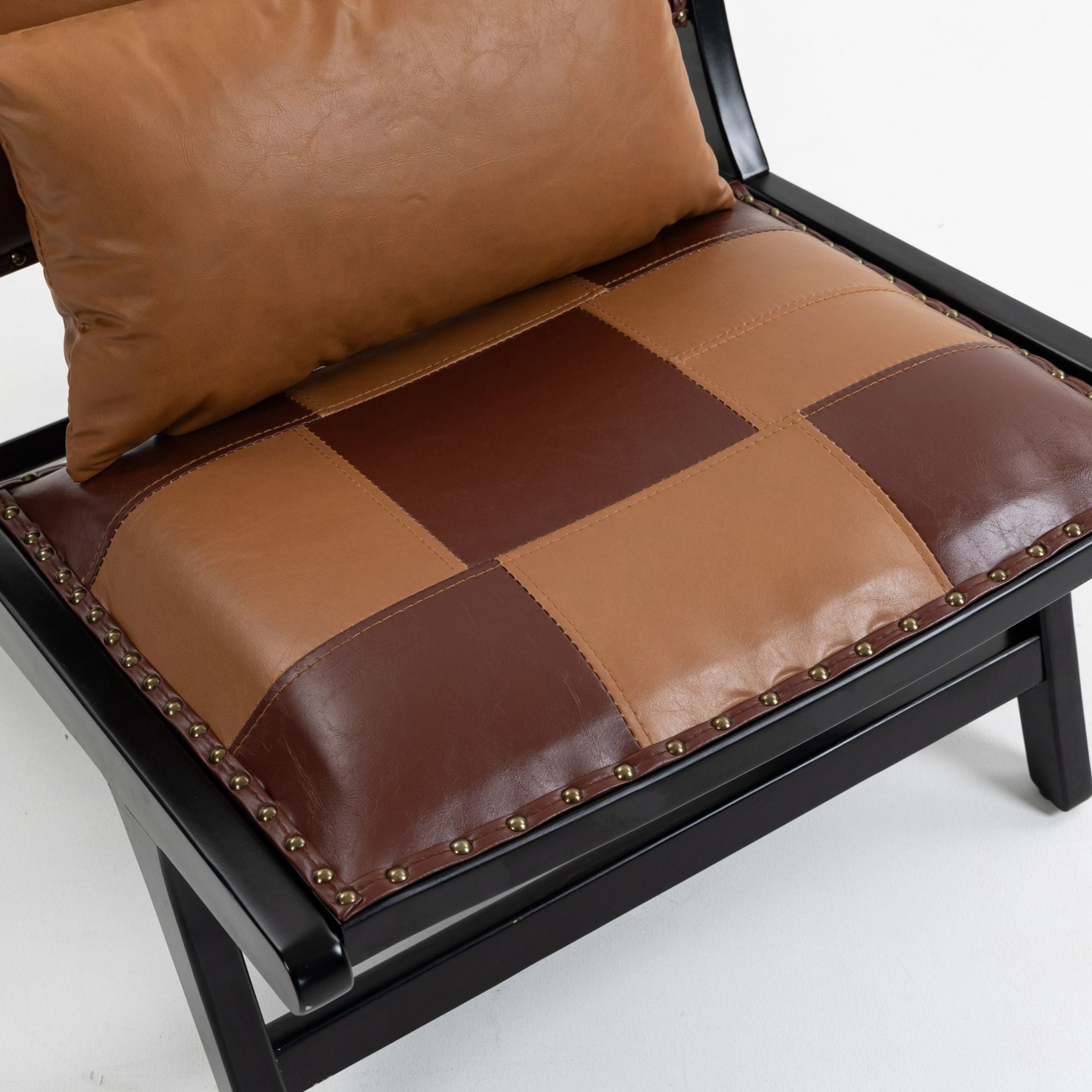 GDF Studio Alida Modern Boho Solid Wood Lounge Chair & Side Chair, PU Leather Upholstered Accent Chair, Antique Brown