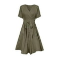 thumbnail image 3 of Femmes Casual Robe Noeud Ceinture Coton Robe à Manches Courtes Confortable Plage Robe de Soleil, 3 of 9