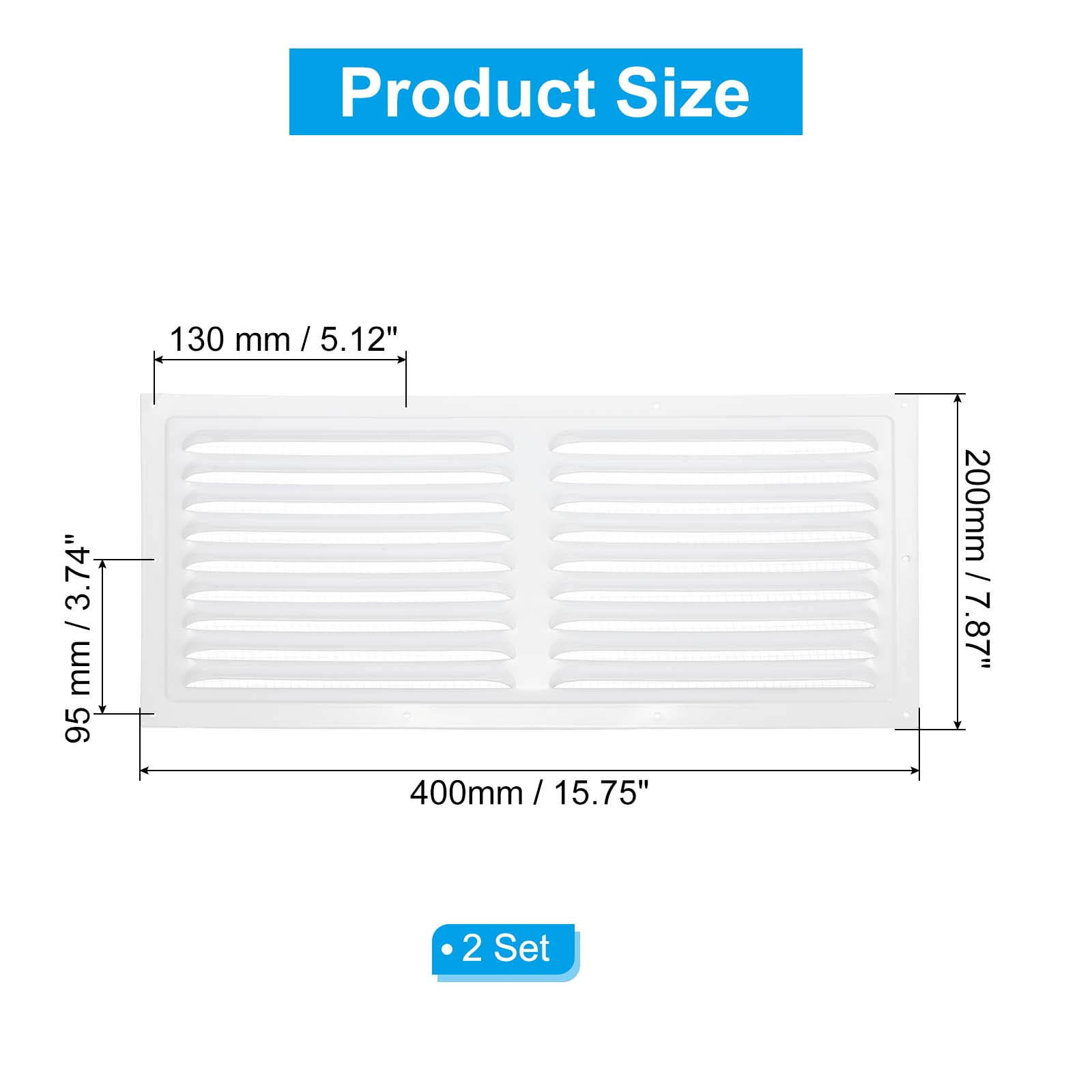 Uxcell 8x16" Gable Vent Cover, Aluminum Alloy Rectangular Floor Air Vent Covers Metal Soffit Return Grille with Screen Mesh and Screw 2 Pcs