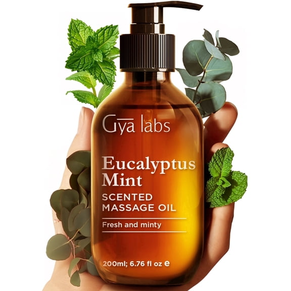 Gya Labs Eucalyptus Mint Massage Oil  - 6.76 fl oz - for Sore Muscles & Relaxing Massage, Non-Greasy, Non-GMO