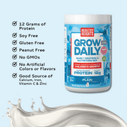 Healthy Heights Grow Daily 3+ Pediatric Shake Mix Powder, Plain, 12g Protein, 10.6oz