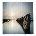 thumbnail image 3 of Ambesonne Nautical Shower Curtain, Sinking Boat Sunset, 69"Wx70"L, Pale Blue Brown, 3 of 5