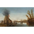 thumbnail image 2 of Joost Cornelisz Droochsloot 24x15 Gold Ornate Framed and Double Matted Museum Art Print Titled - Skaters on a Frozen Canal with a Cookie-En-Zopie Tent, 2 of 4
