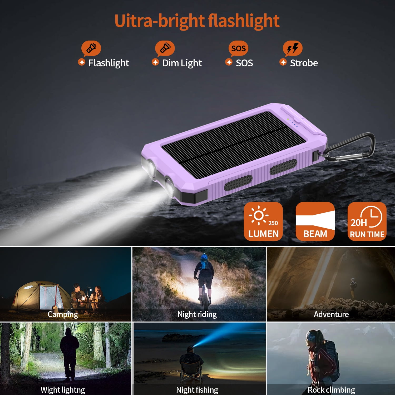 NAUDHENM 3 Pack Solar Power Bank, Portable Solar Charger, Waterproof External Battery Pack with Dual USB & Carabiner, for Outdoor Camping Hiking Emergency