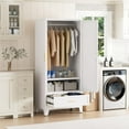 thumbnail image 4 of White Metal Wardrobe Cabinet for Bedroom, 71" Tall Freestanding Closet System with Drawer and Shelf, Hanging Rod Clothing Organizer with Two Doors, Farmhouse Steel Wardrobe Bedroom Armoires, 4 of 14