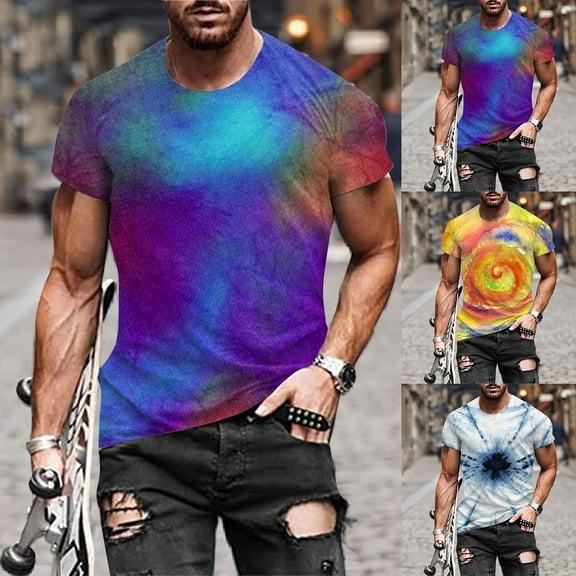 UVEASISHA Big and Tall Tie Dye T Shirts for Men Short Sleeve Crewneck Muscle Tee Mens Slim Fit T-Shirts Casual Bodybuilding Gym Graphic Tees