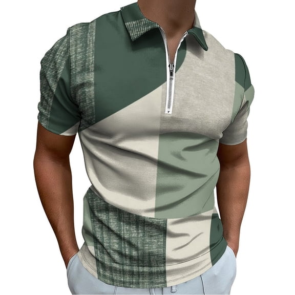 Sage Green Men Zipper T-shirt Summer Casual Short Sleeve T-shirt Top