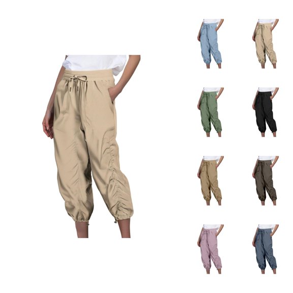 Capri Pants for Women 2025 Solid Color Lightweight Quick Drying Casual Loose Capris with Pockets Womens Cropped Pants