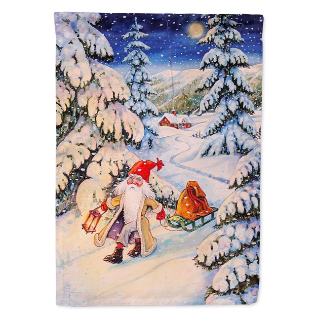 Gnomo de Navidad tirando de una bandera de jardín en trineo pequeño multicolor Caroline's Treasures ACG0144GF