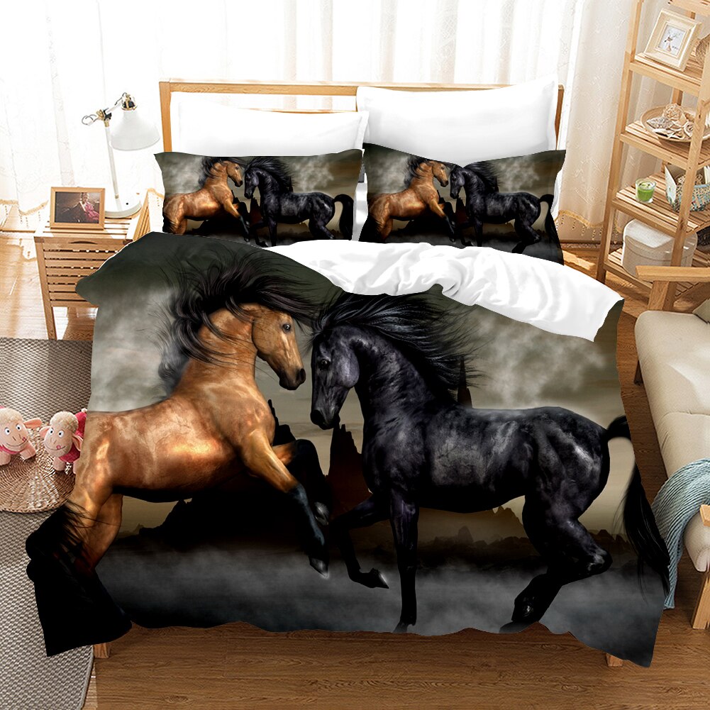 Running Horses Bedding Set Soft Comforter Set And Pillowcase Size Decor