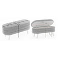 thumbnail image 6 of IVV Upholstered Velvet Storage Ottoman, Oval End of Bed Stool with Wood Legs for Bedroom, Living Room, Entryway, Closet, 44.88"L x 16.93"W x 18.7"H, Ivory White, 6 of 10