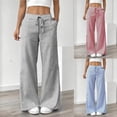 thumbnail image 2 of Teyfeniy Pinstripe Pants for Women High Waist Linen Pants Drawstring with Pocket Straight Wide Leg Casual Fashion Stylish Pants, 2 of 10