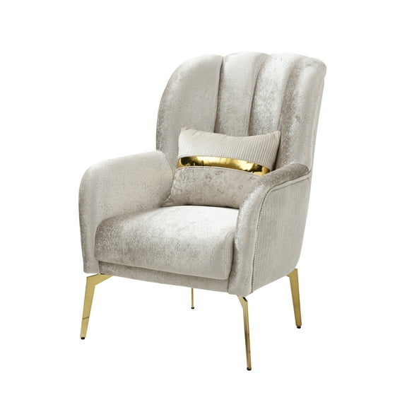 Furniture of America Lusin Glam Fabric Indoor Arm Chair, Beige and Gold