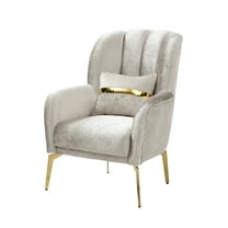 Furniture of America Lusin Glam Fabric Indoor Arm Chair, Beige and Gold
