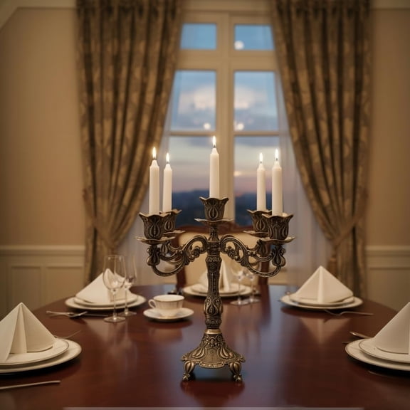 Vintage Metal 5-Arm Candelabra, 10" Tall Candle Holder for Taper Candles, Decorative Centerpiece for Home, Events, Weddings, and Parties