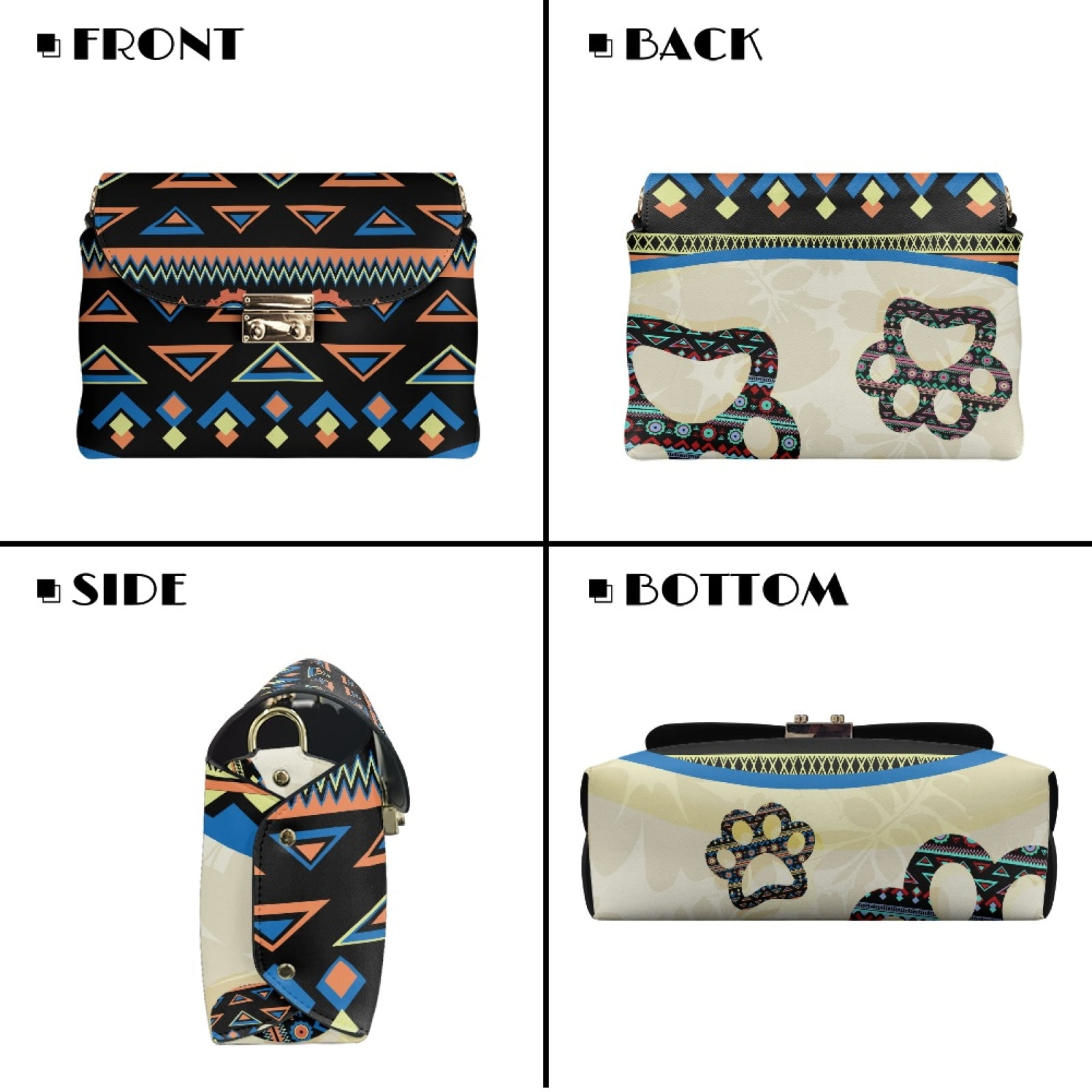 SCRAWLGOD American Tribal Print Black Crossbody Bag Women's PU Leather Purses, Crossbody Handbags Purses, Small Shoulder Handbags with Detachable Chain