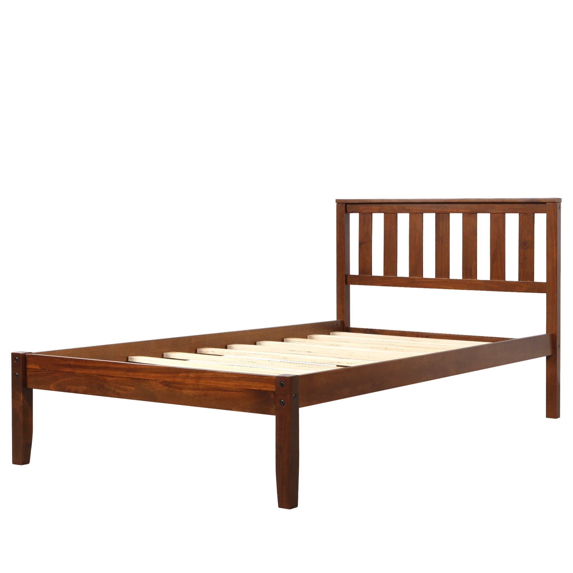 Mintazer Traditional Twin Size Platform Bed Frame with Vintage Headboard for Teens and Adults, Walnut