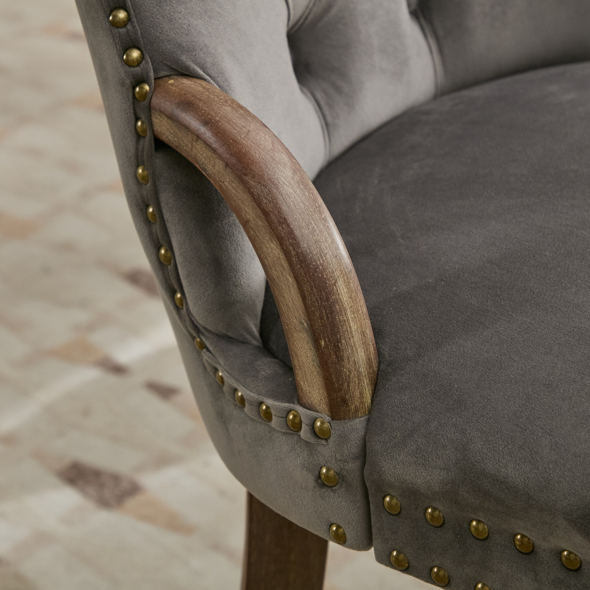 Aukfa Velvet Upholstered Dining Chair Set of 2,Elegant Accent Chair for Dining Room/Living Room, Solid Wood Legs & Tufted Trim,Gray