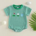 thumbnail image 5 of Ulitacool Boys Onesies Letter Embroidered Bodysuit Summer Round Neck Romper Short Sleeve Knit Outfit Classic Clothes Green 3-6 Months, 5 of 6