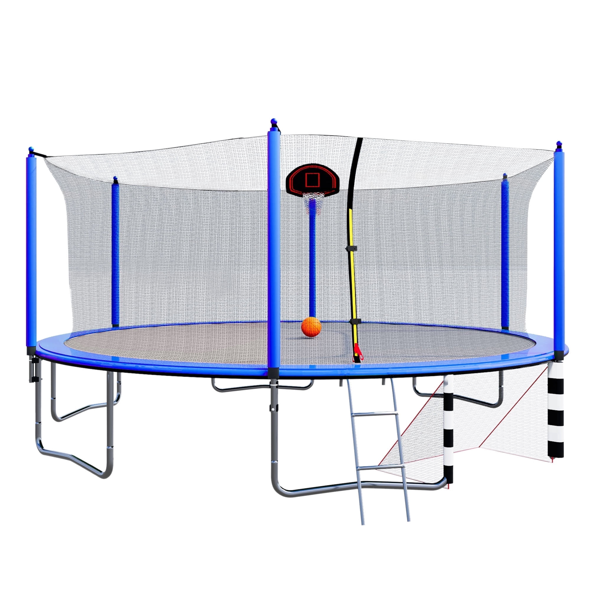 16FT Trampoline with Soccer Goal, SEGMART Recreational Trampoline with Basketball Hoop and Ladder, Heavy Duty Outdoor Backyard Trampoline with Net for Kids and Adults, Blue