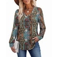 thumbnail image 3 of WIHOLL Womens Long Sleeve Shirts Pleated V Neck Curved Hem Fall Winter Tunic Tops Blouses Print, 3 of 8