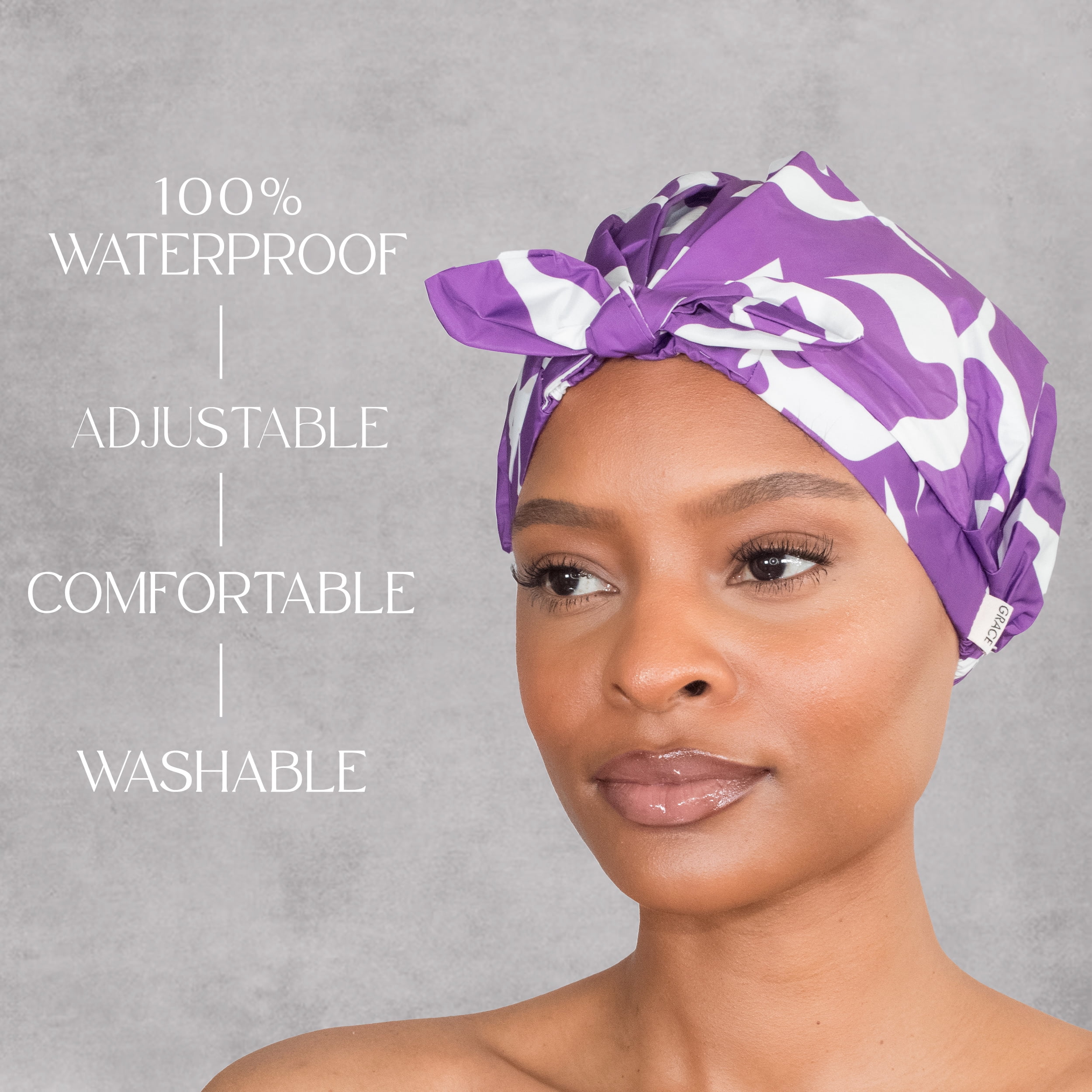 Esther Shower Cap –Lavender Design, Adjustable, Washable & Hair-Protective for All Hair Types