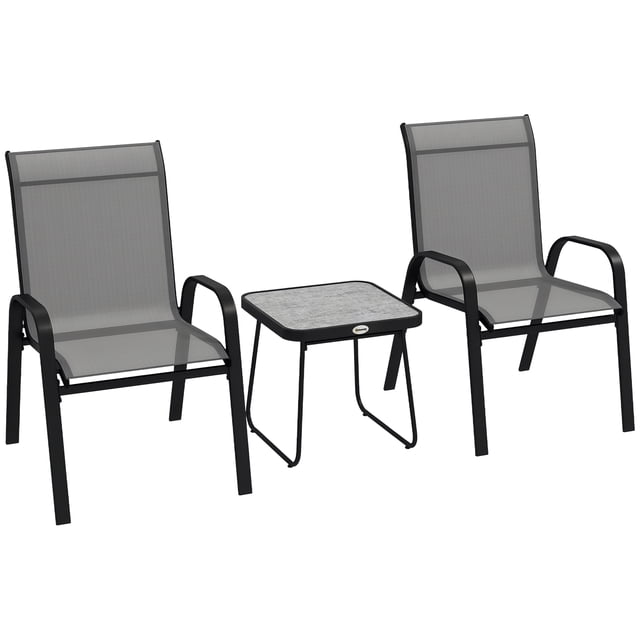 Outsunny Ensemble Bistro de Patio 3 Pcs avec Chaises Empilables et Table Carrée