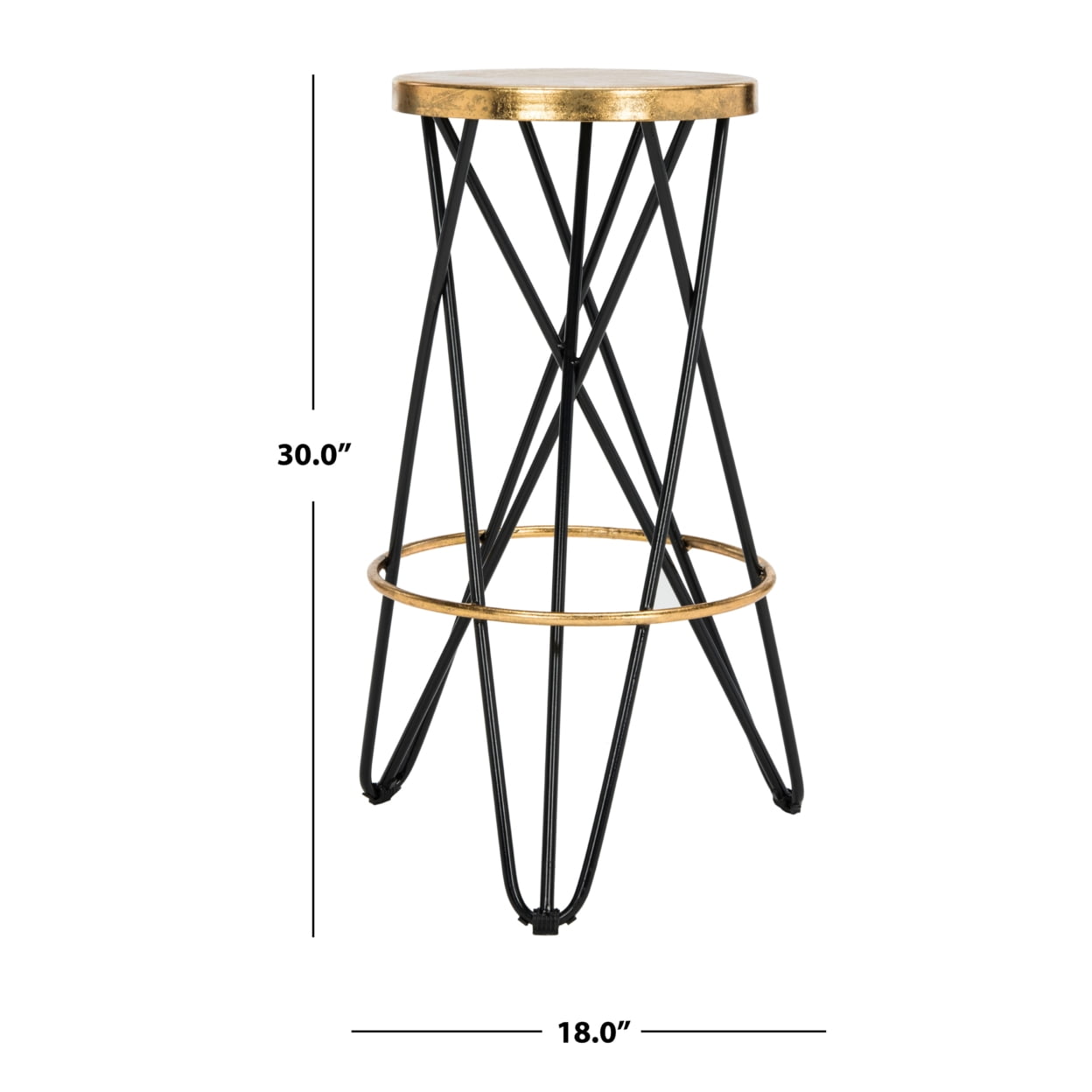 SAFAVIEH Lorna Mid-Century Retro Gold Leaf Iron Barstool, Black