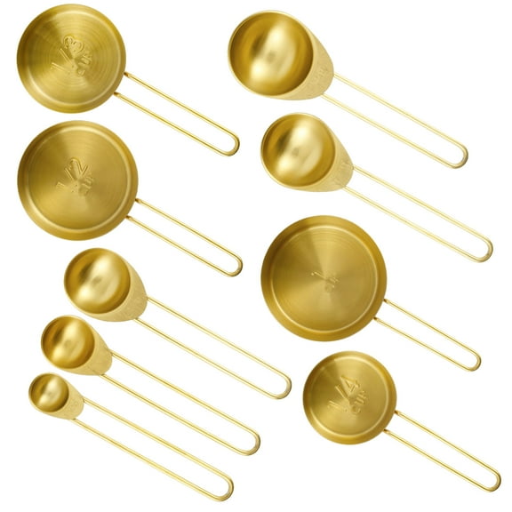 Ikoopy 9 Pcs 304 Stainless Steel Measuring Cups and Spoons Set Stackable Measure Cups and Spoons Set Versatile Measuring Spoons and Cups Set for Cooking and Baking in the Kitchen Golden