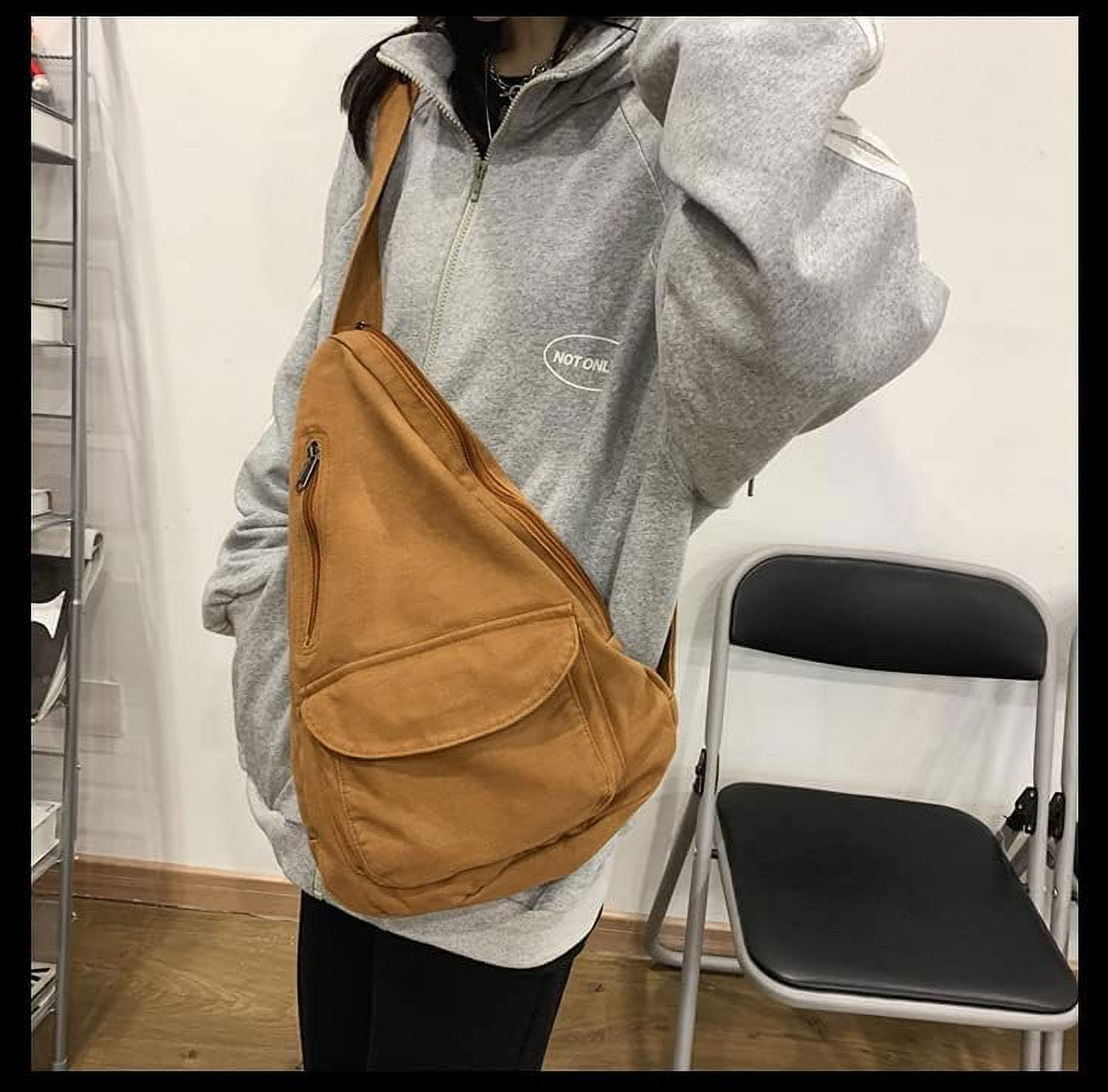 Canvas Sling Bag Backpack, Crossbody Shoulder Chest Bag with Adjustable Strap for Men Women Travel Hiking