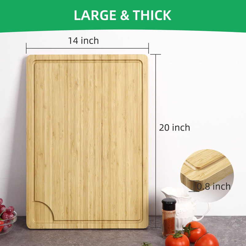 Towallmark 20x14 Inch Bamboo Cutting Board,&nbsp;Large Wooden Chopping Board With Juice Groove & Handles, Reversible Butcher Block & Charcuterie Serving Tray
