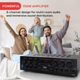 thumbnail image 2 of Amplificador Pyle Wireless Bluetooth Karaoke-6 canales 750 W para audio doméstico, receptor estéreo con USB, auriculares, 2 entradas de micrófono con Echo, Talkover para PA PTA62BT, AUX, negro, 2 of 7