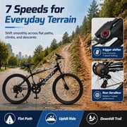 FUPOJH 24 Mountain Bikes for Boy,Girl,7 Speed, V Brakes, off Road Tires,Black