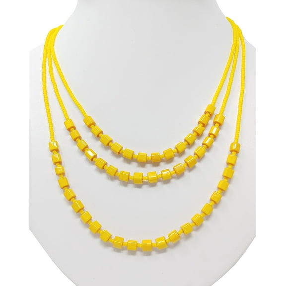 Yellow Glass Beaded Necklace Multi Strand Chunky Design Women Fashion Statement Necklace