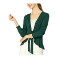 thumbnail image 1 of INSPIRE CHIC Women's Tie Front Long Sleeve Ruffled Hem Open Front Knit Cardigan M Green, 1 of 8