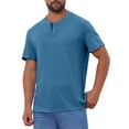 thumbnail image 4 of Camisetas Henley para hombres INSPIRE CHIC, casuales de verano, de manga corta, con botones, camiseta básica, L azul oscuro, 4 of 6