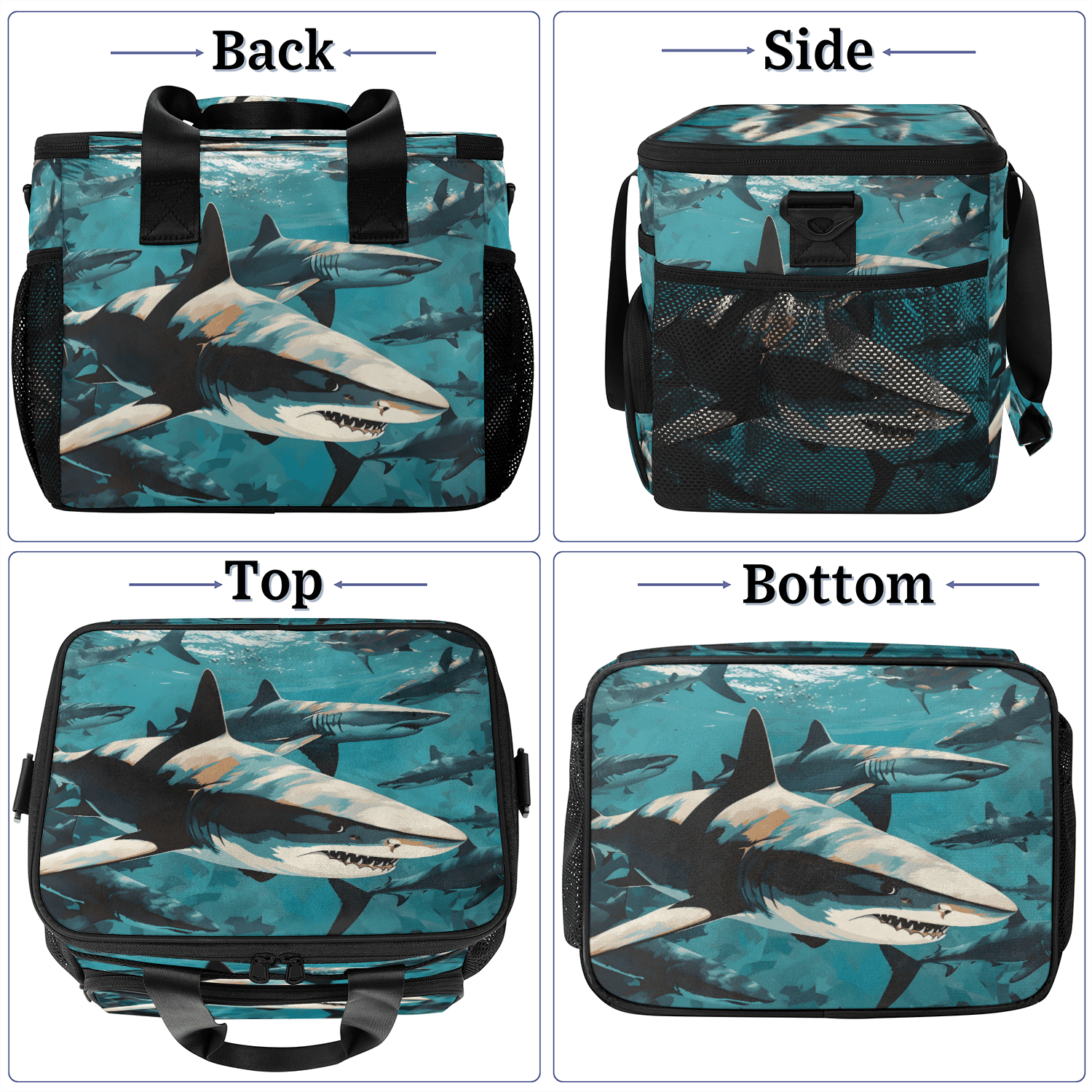 Herdesigns Shark Fish Large Lunch Box for Adults Women Men with Adjustable Shoulder Strap, Insulated Reusable Lunch Bag Leakproof Cooler Tote Bag
