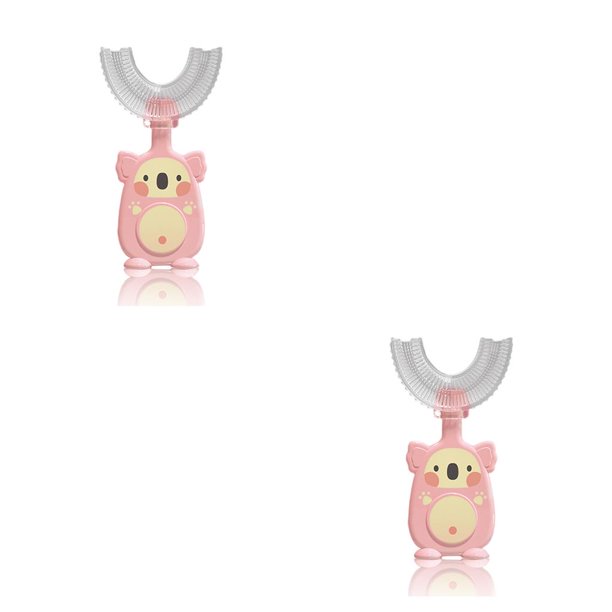 Monstrate Cepillo de manual de silicona en forma de U para niños Boca entera Bebé de doble cara con boca Cepillo ergonómico rosado L 2piezas