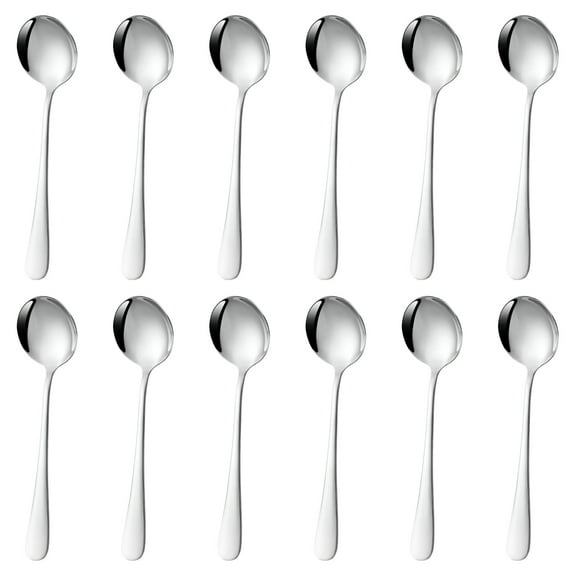12 Pcs Stainless Steel Spoons for Home Use, Long Handle Soup Spoon, Dessert Spoon, Thickened Round Spoon Set, Long-Lasting, Comfortable Grip, Silver