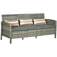thumbnail image 1 of Outsunny 3-Seater Wicker Outdoor Sofa, Cushioned Rattan Patio Couch, Grey, 1 of 10