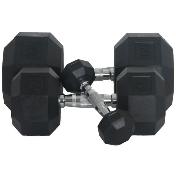 Fitness First Rubber Hex Dumbbell, Black, 25 lbs, 2 Count