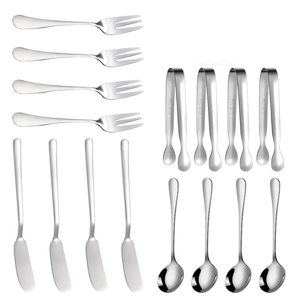 Nvzi Juego de cuchillos para untar queso, 16 piezas, accesorios para charcutería, cuchillos de acero inoxidable, pinzas para servir, color plateado